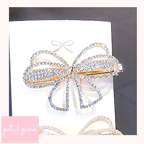 Rhinestone Bow Hair Clip Sparkle Glam Fancy Festive Coquette - Picture 1 of 4